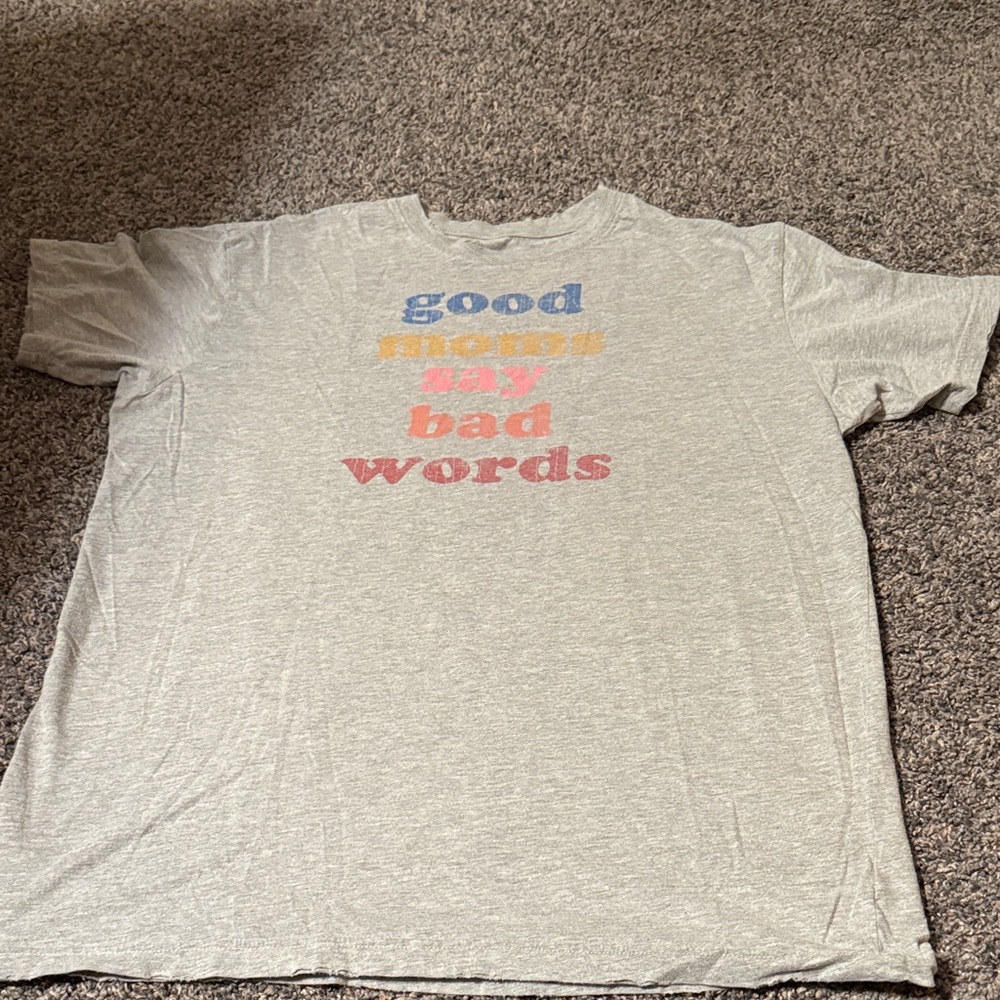 Gray Graphic Tee with Multicolor Text